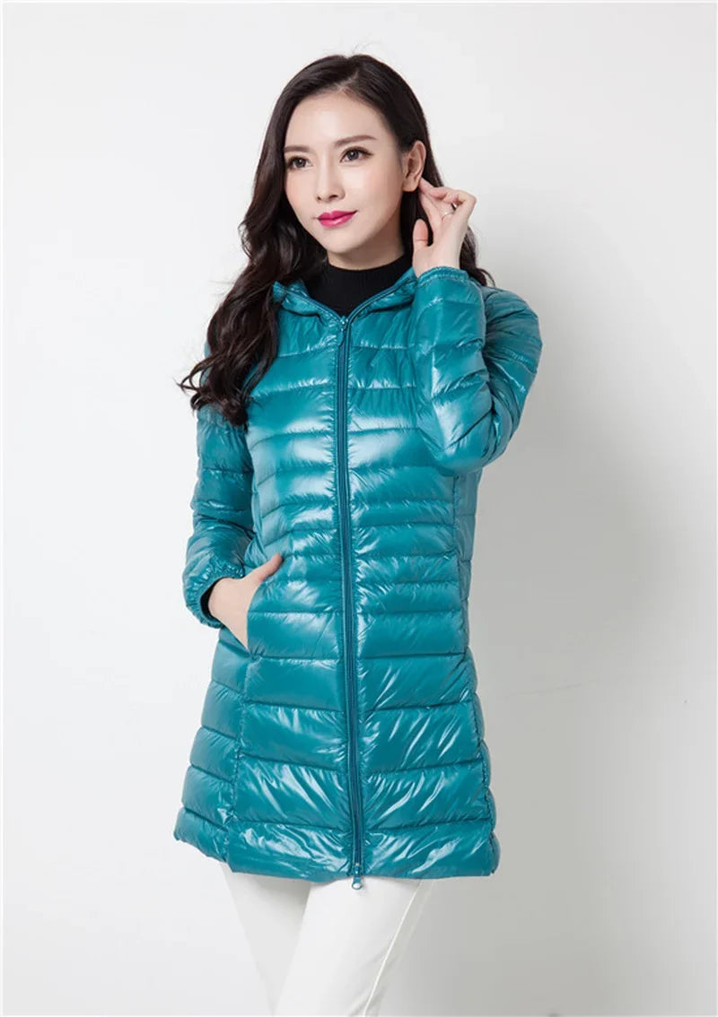 Plus Size Down Jacket 2024 New Arrivals Women Hooded Ultra Light Down Jacket Korean Slim Fit Female Puffer Down Coats