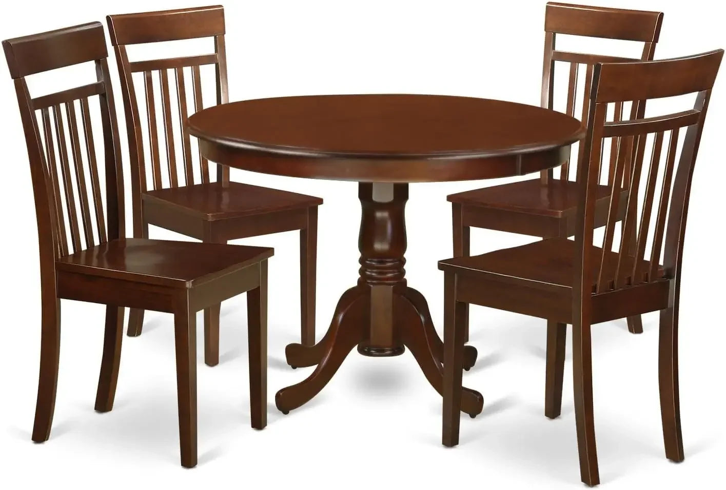 5 Piece Modern Dining Table Set Includes a Round Wooden Table with Pedestal and 4 Faux Leather Kitchen Dining Chairs