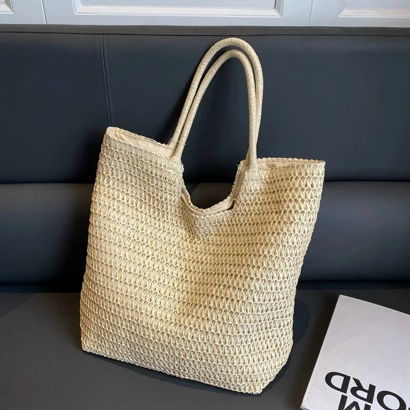 Women Summer Beach Straw Bags Handmade Rattan Woven Shoulder Bags Large Capacity Straw Bag Bohemian Casual Travel Handbag Totes