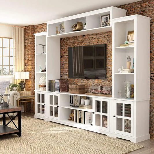 4-Piece Wall Unit TV Stand With Bookshelves for TVs Up to 65" Bedroom & Home Theater White Cabinets for Living Room Rtv Cabinet