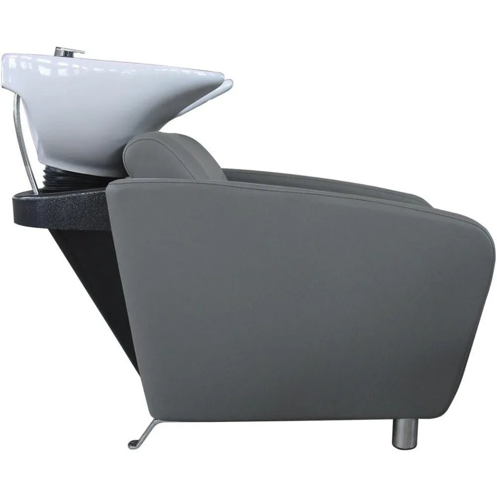 Salon Shampoo Chair, Deep Tilting White Porcelain Shampoos Bowl, Dual Function Nozzle, Extra Wide Seat, Shampoo Chairs