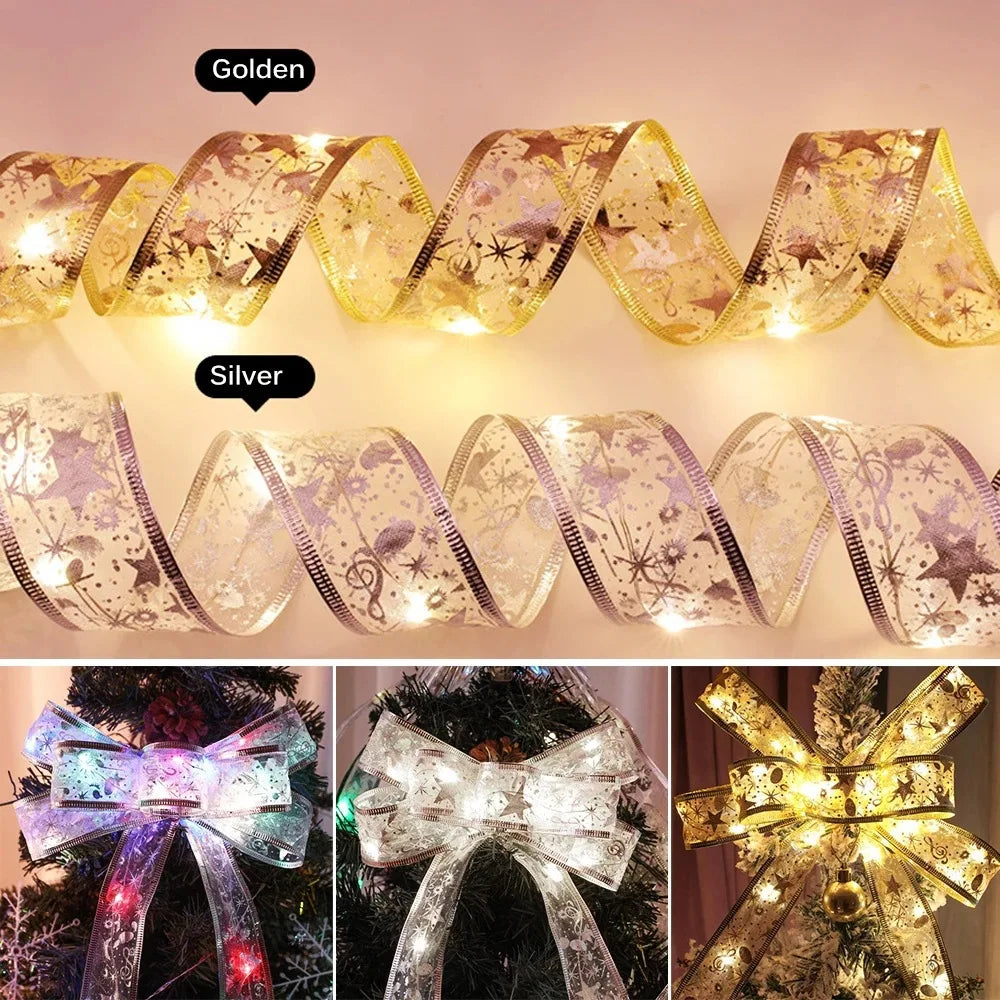 LED Christmas Decoration Ribbon Fairy Lights Christmas Tree Ornaments for Home 2023 DIY Bows Light String Navidad New Year 2024