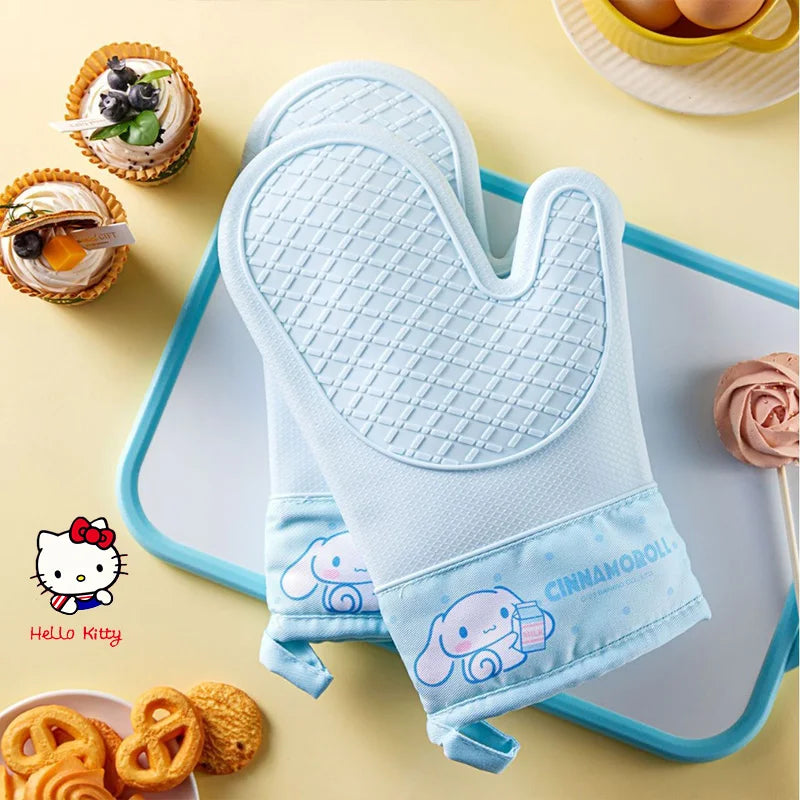 Kitchen Assistant High-Temperature Resistant Sanrio Hello Kitty Baking Gloves My Melody Kuromi Cartoon Silicone Thickened Gloves