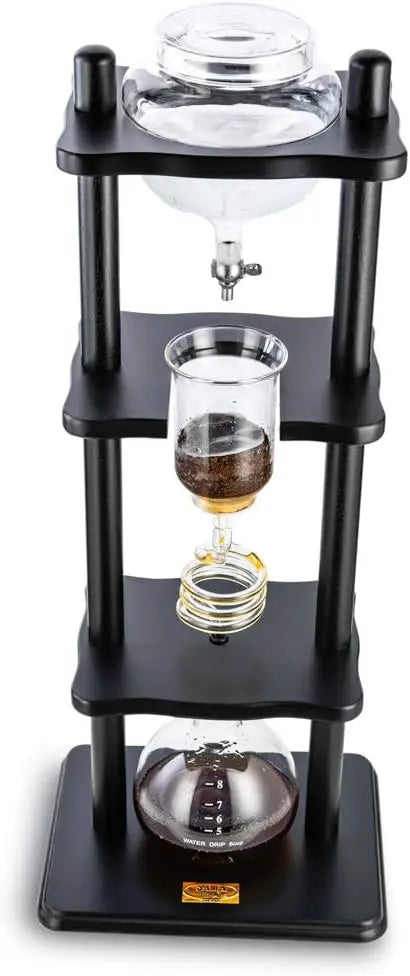 Ice Coffee Machine With Slow Drip Technology Makes 6-8 cups (32oz), Large Capacity Cold Brew Coffee Tower, Black Wood Straight