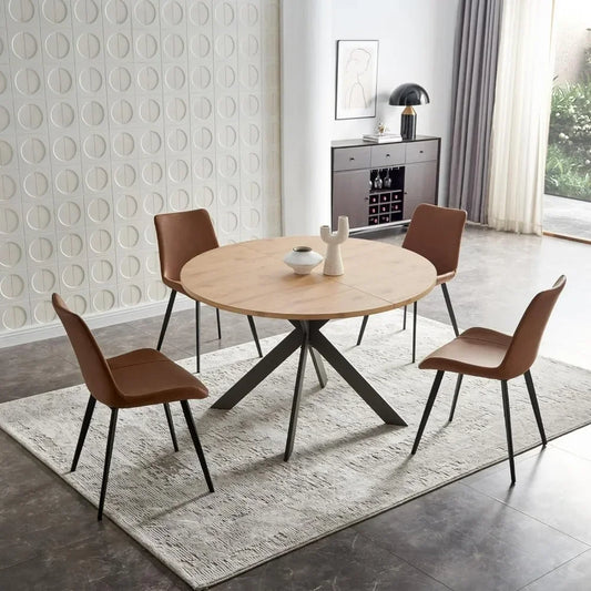 Round Dining Table Set,Mid Century Modern Dining Table for 4-6 Person, w/Steel Legs, Coffee Table for Kitchen Dining Room,Office