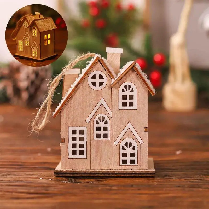 Lighted Christmas Houses Village Glowing Rustic Decorative Miniature House Winter Table Decoration Party Supplies Seasonal Decor