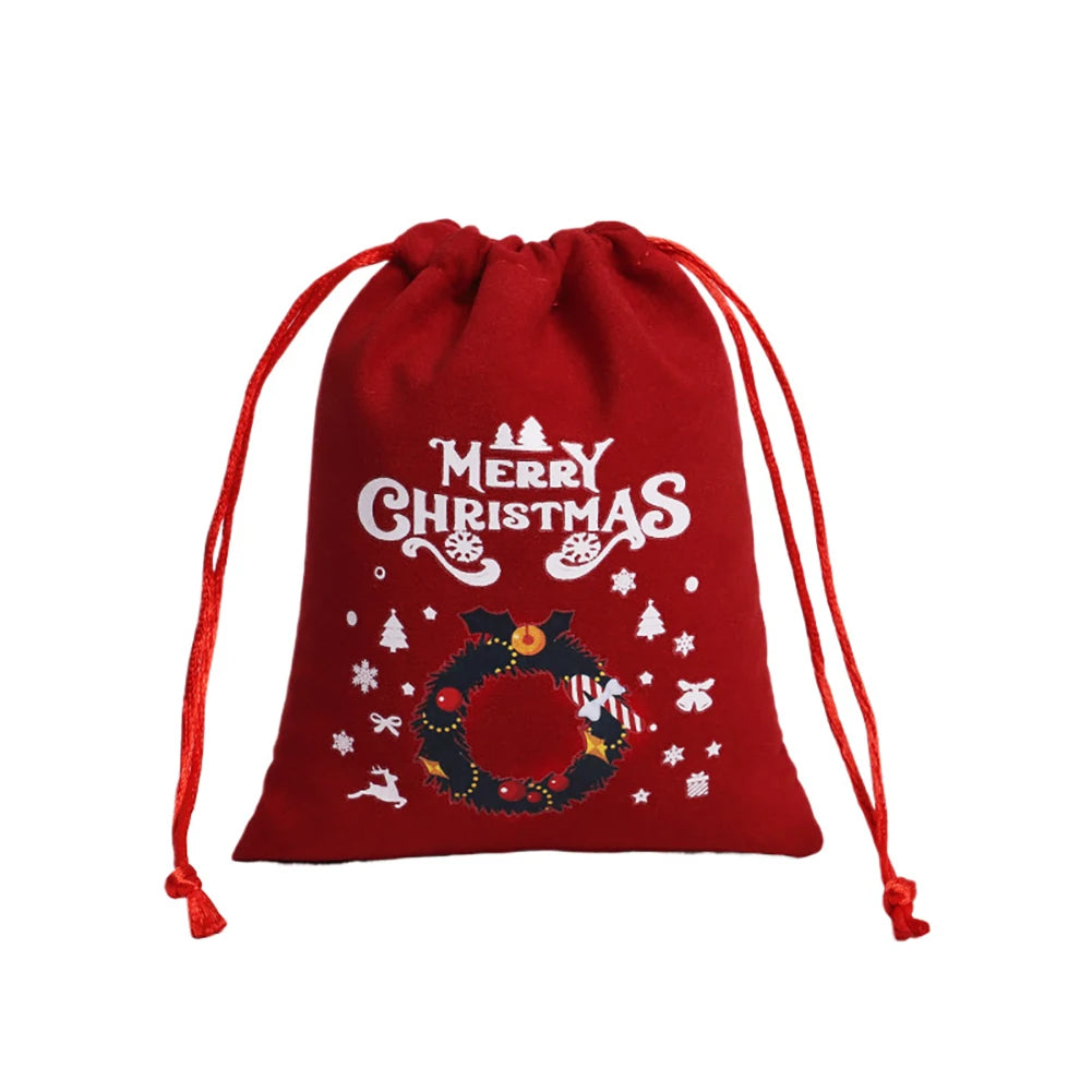 12Pcs Christmas Gift Velvet/linen Drawstring Bags Bracelet Jewelry Candy Packaging Bags