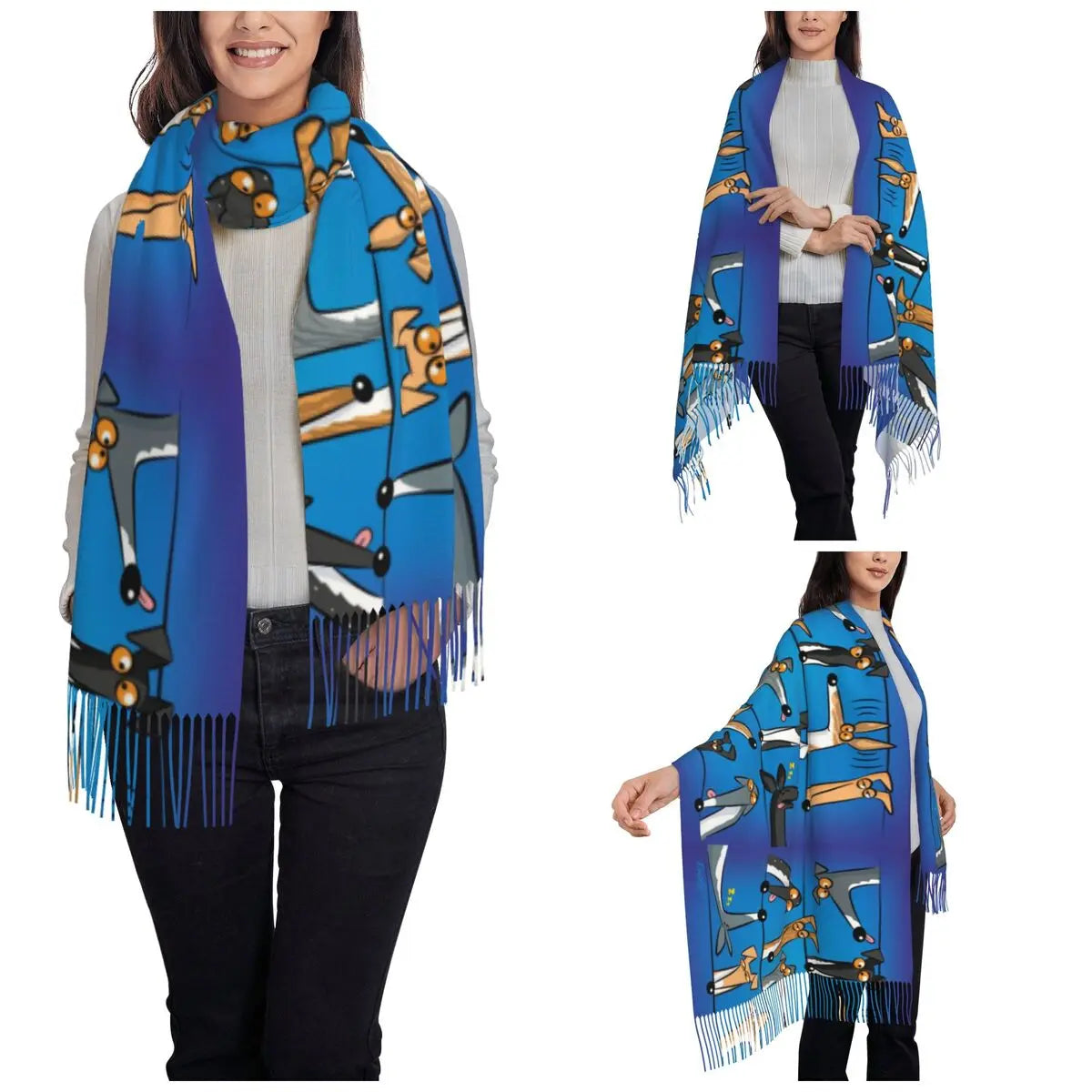 Womens Tassel Scarf Heads Up! Assorted Items Large Winter Warm Shawl and Wrap Greyhound Whippet Lurcher Dog Gifts Cashmere Scarf