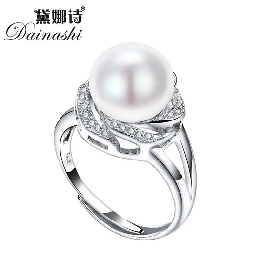 925 Sterling Silber Schmuck zum Verkauf große natürliche Perle Ringe für Frauen Stein Ring verstellbar weiß / rosa / lila Perle