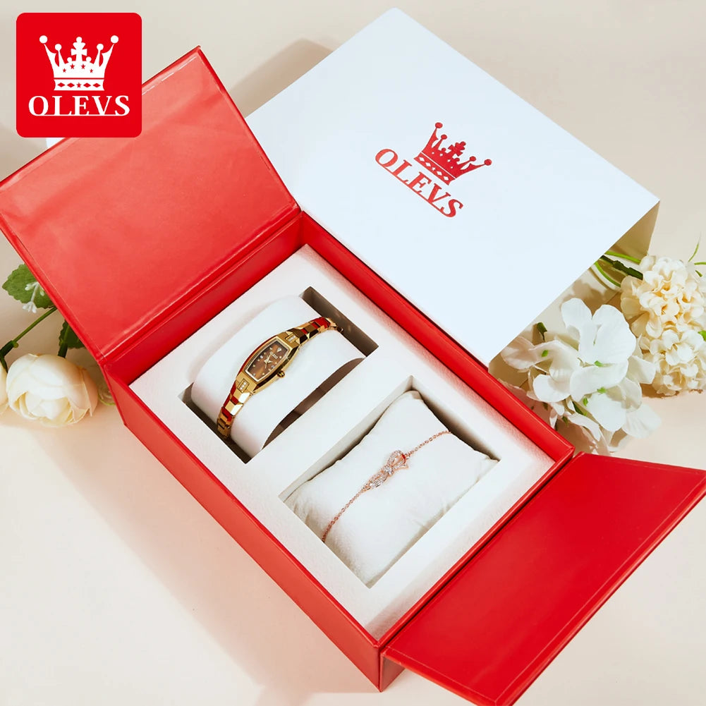 OLEVS Women's Quartz Watch Luxury Lmported Movement Gold Waterproof Elegant Diamond Set Jewellery Women Wrist Watch