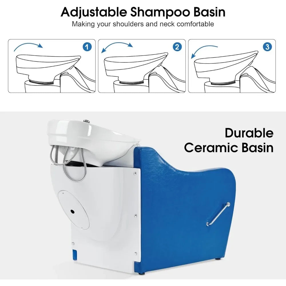 Shampoo Barber Classic Chair, Ceramic Shampoo Bowl Sink Chair Station for Spa Beauty Salon Shampoo Chairs