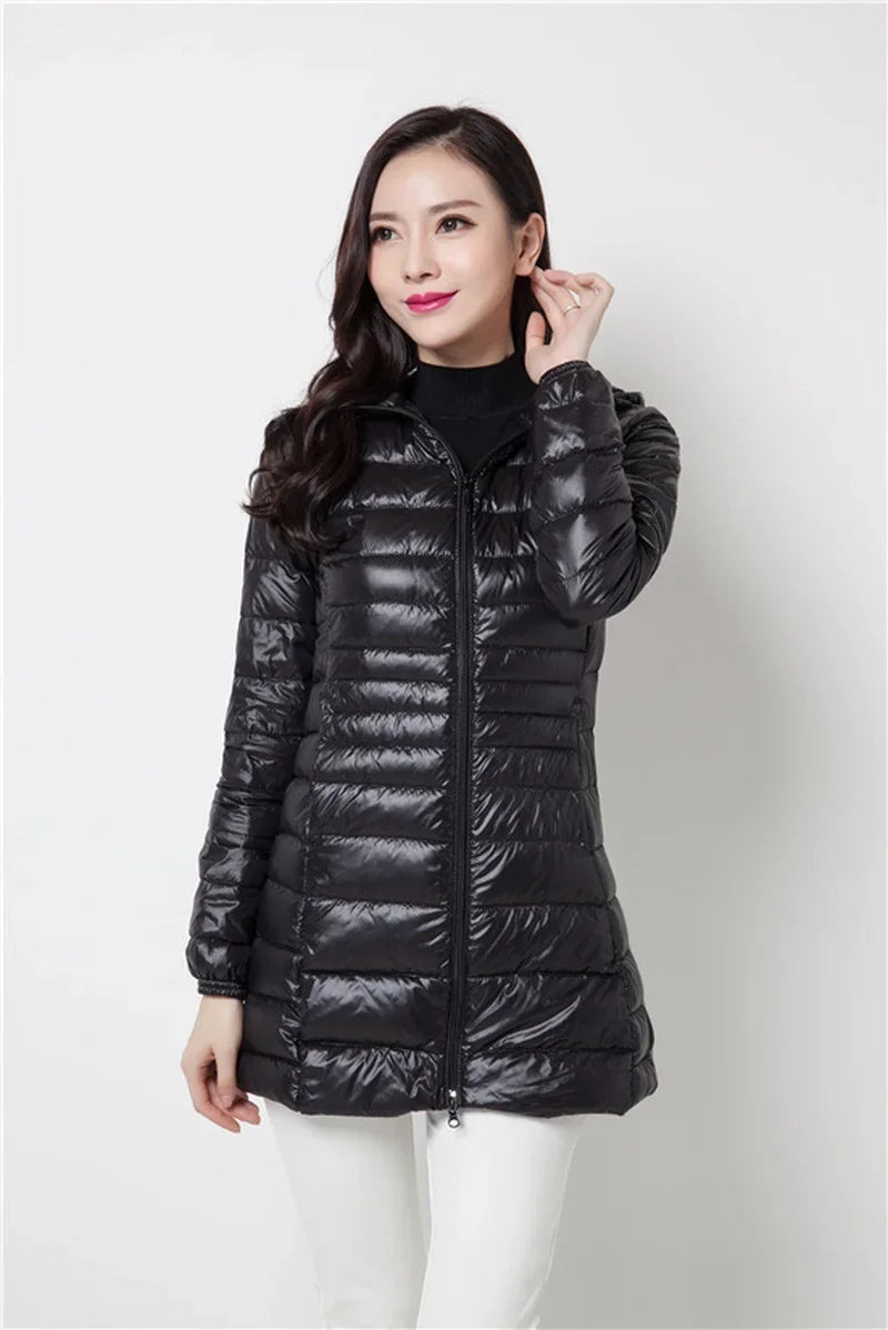 Plus Size Down Jacket 2024 New Arrivals Women Hooded Ultra Light Down Jacket Korean Slim Fit Female Puffer Down Coats