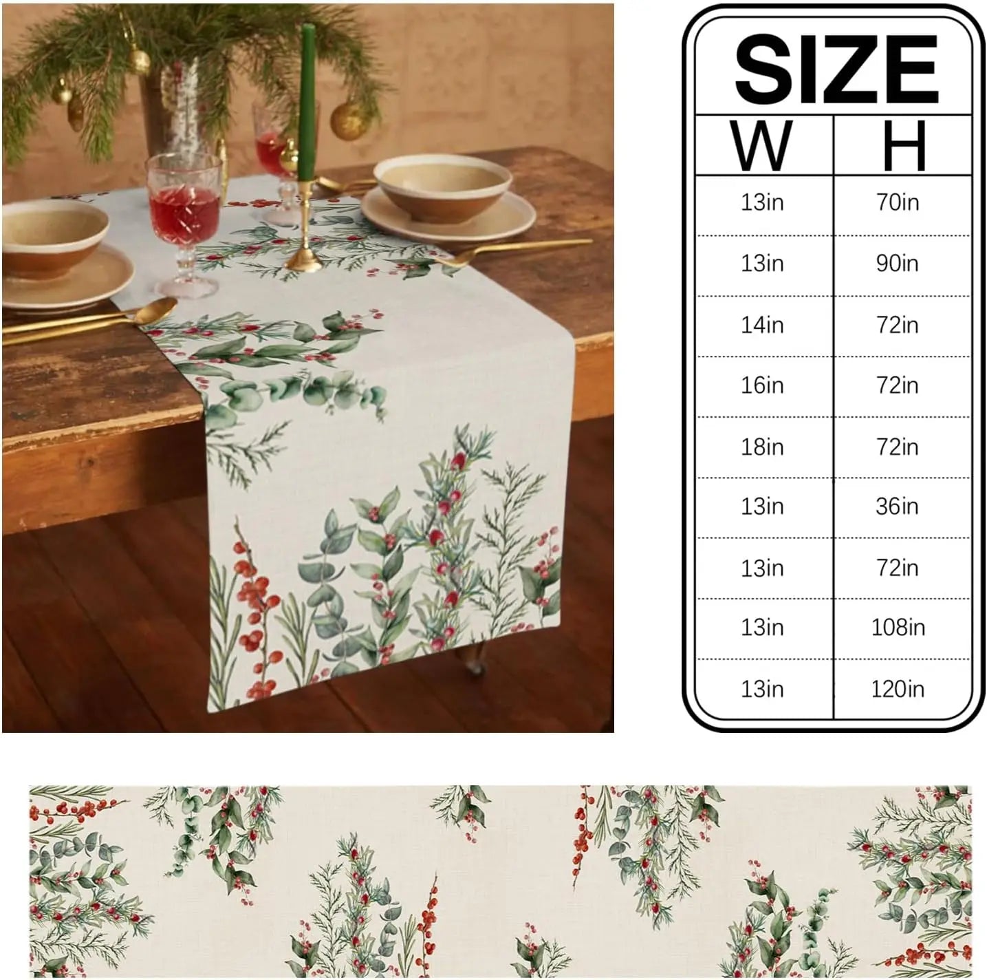 Christmas Berry Eucalyptus Leaves Linen Table Runners Dresser Scarves Winter Plant Kitchen Table Runner Navidad Decorations 2025