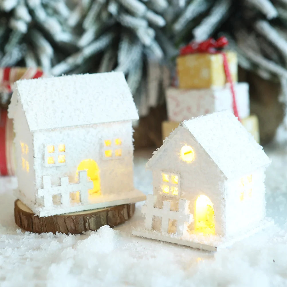 3 Pcs Small Christmas House Child Village Accessories Mini Houses Wooden Decorations Glow Ornament