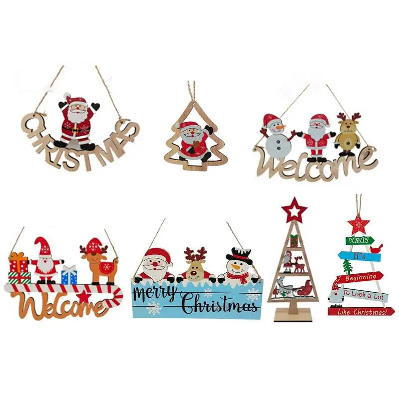 Christmas Wood Signs Wooden Merry Christmas Hanging Sign DI Y Words Decorative Plaques For Wreath Home Door Wall Art Decor