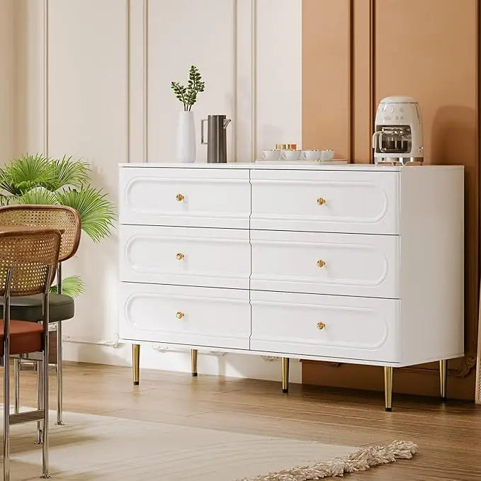 White 6 Drawer Dresser for Bedroom, Large Double Dresser with Wide Drawers, Modern Chest of Drawers