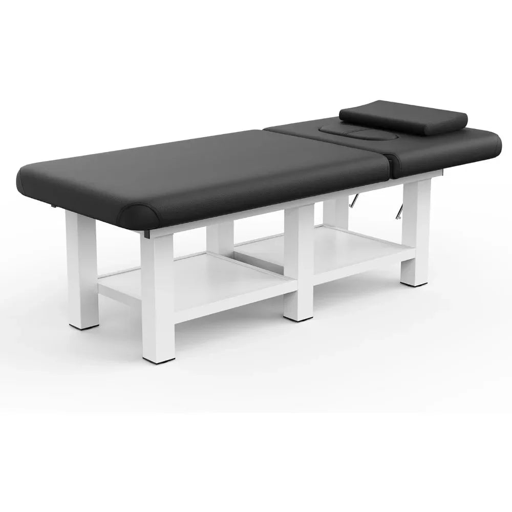 Stationary Massage Table with Open-Chest & Headrest,Thickening Metal Frame & PU Leather Spa Facial Professional Massage Bed