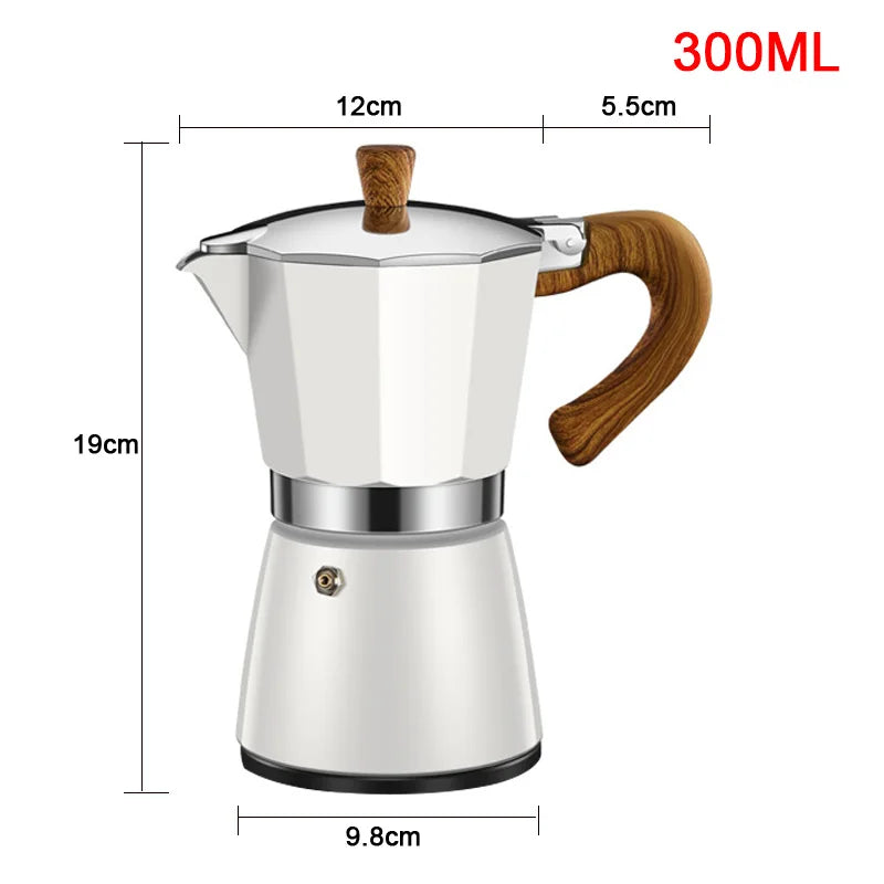 DMWD Vintage Wooden Handle Espresso Maker Moka Pot 300ml With Electric Furnace Classic Italian Cafe Tools Mocha Coffee Maker