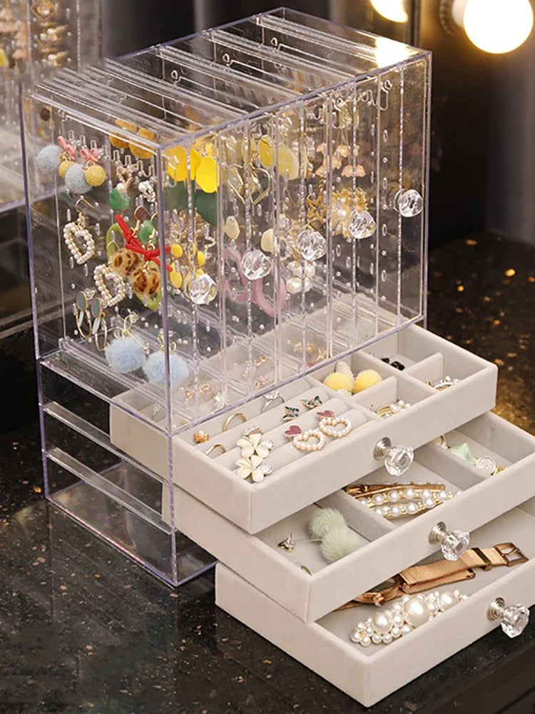 Luxury Jewelry Boxes Organizer Hanging Earrings Rack Transparent Acrylic Display Case Necklace Display Case Storage Box 3 Layers