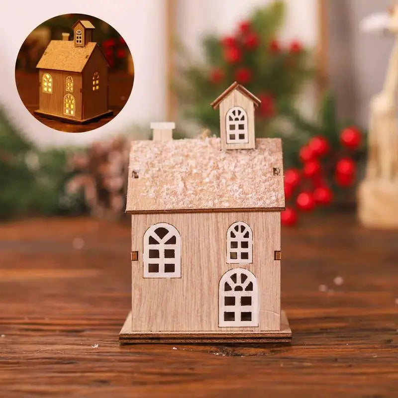 Lighted Christmas Houses Village Glowing Rustic Decorative Miniature House Winter Table Decoration Party Supplies Seasonal Decor