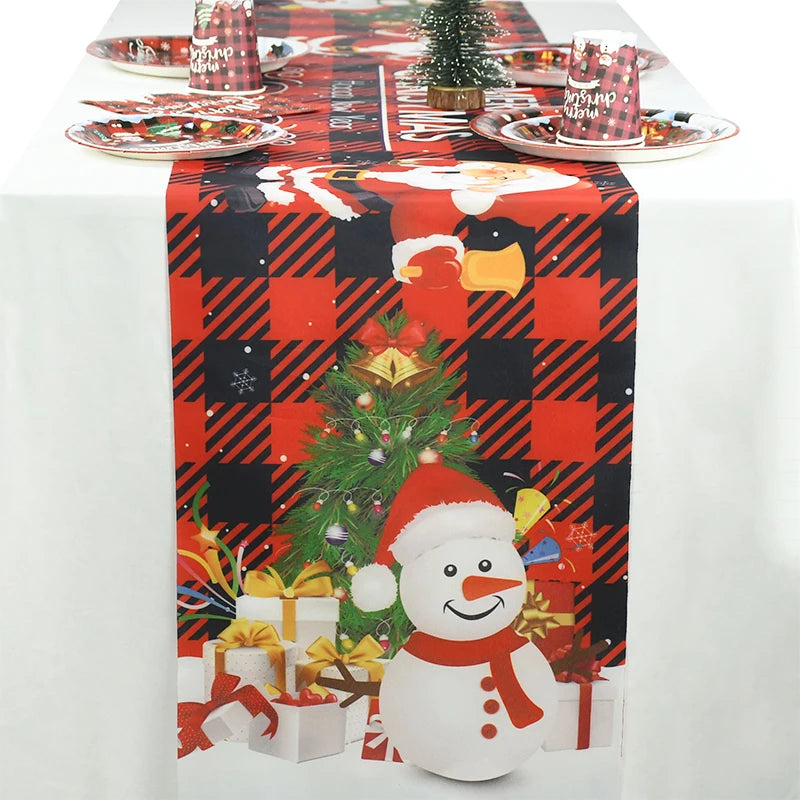 Christmas Table Runner Cloth Polyester Xmas Table Flag Cover Merry Christmas Decor For Home Ornament Navidad Gifts New Year 2025