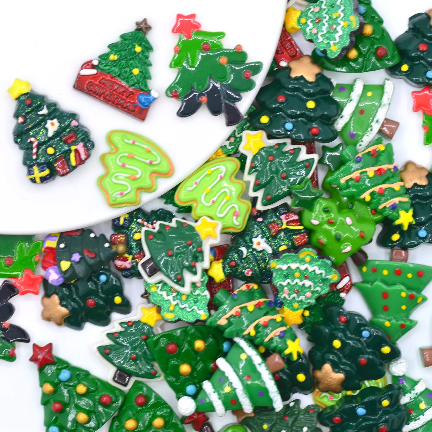 Resin Flatback Christmas Tree Cabochons, Scrapbooking Embellishment Materials, Christmas Decoration Crafts, DIY Supplies