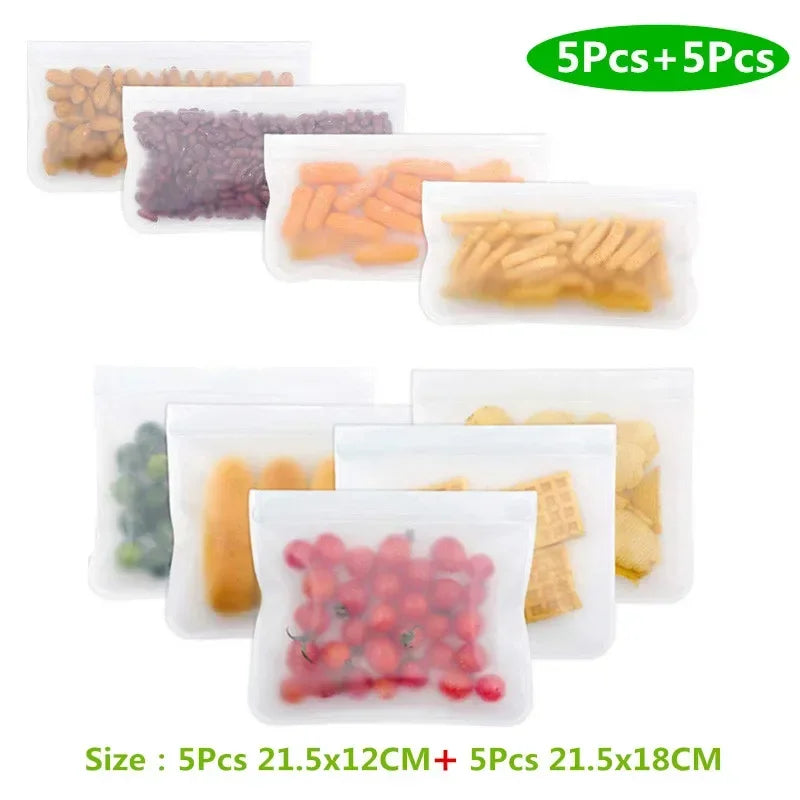 Thickened PEVA Food Bag Reusable Freezer Bag Food Storage Bags Ziplock Leakproof Fresh Snack Bag Food Grade Lunch Bag for Fridge