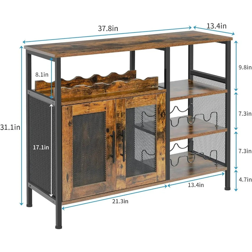 Wine Bar Rack Cabinet with Detachable Wine Rack, with Glass Holder, Small Sideboard and Buffet Cabinet with Mesh Door,