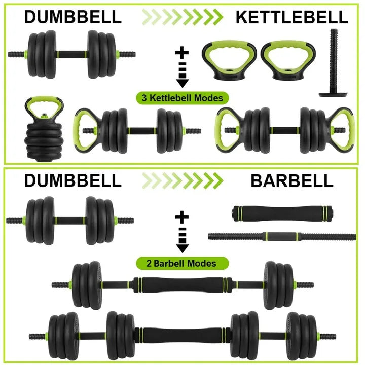 4-in-1 Adjustable Dumbbells Set Barbell Kettlebells Push-Up-Stand 44 Pounds For Home Gym Fitness Exercises