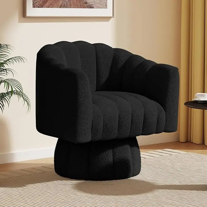 360 Degree Swivel Chair,Modern Lounge Sofa Round Barrel Chair,Fluffy Velvet Fabric Chairs for Home Sofa Living Room