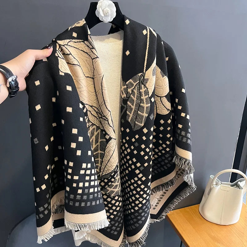 132X134CM New Style Printed Imitation Cashmere Autumn And Winter Warm Outdoor Cold Shawl Age-Reducing Scarf Lady