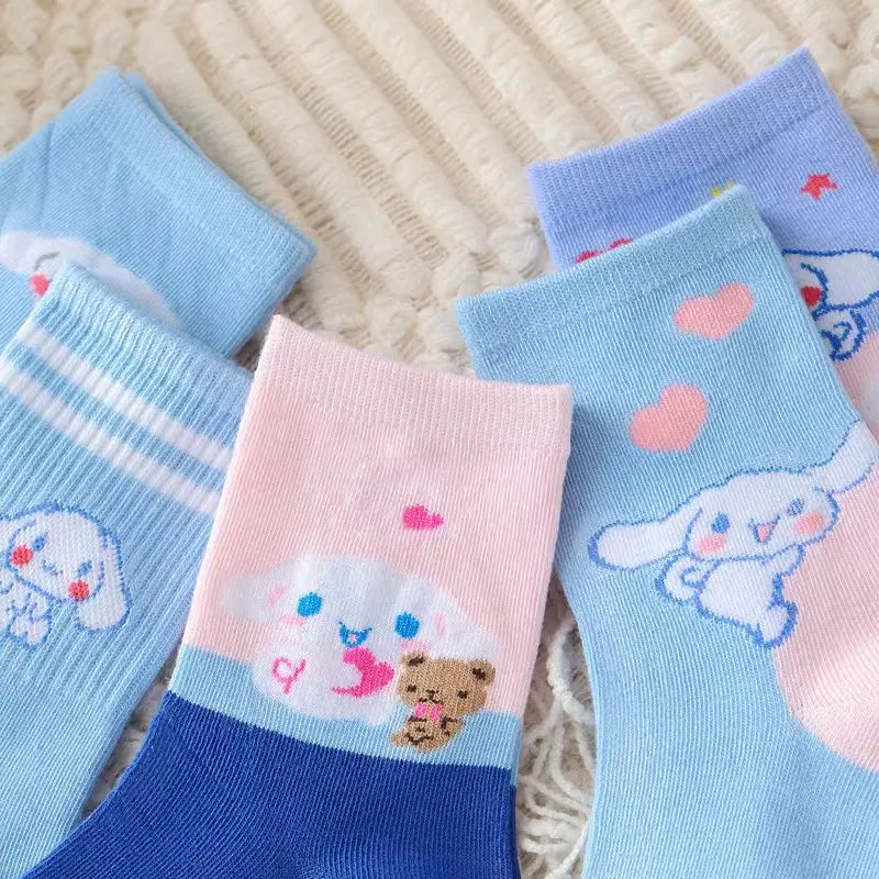 Kawaii Cute Sanrio Cinnamoroll Mid-Tube Socks Blue Combed Cotton Socks Candy Color Breathable Comfortable Girls Christmas Gift