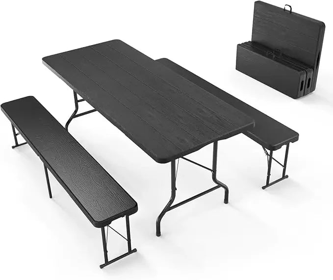 Picnic Table with 2 Benches, 6 Feet Camping Tables Chair Set,3-Piece Folding Furniture, Camping Table