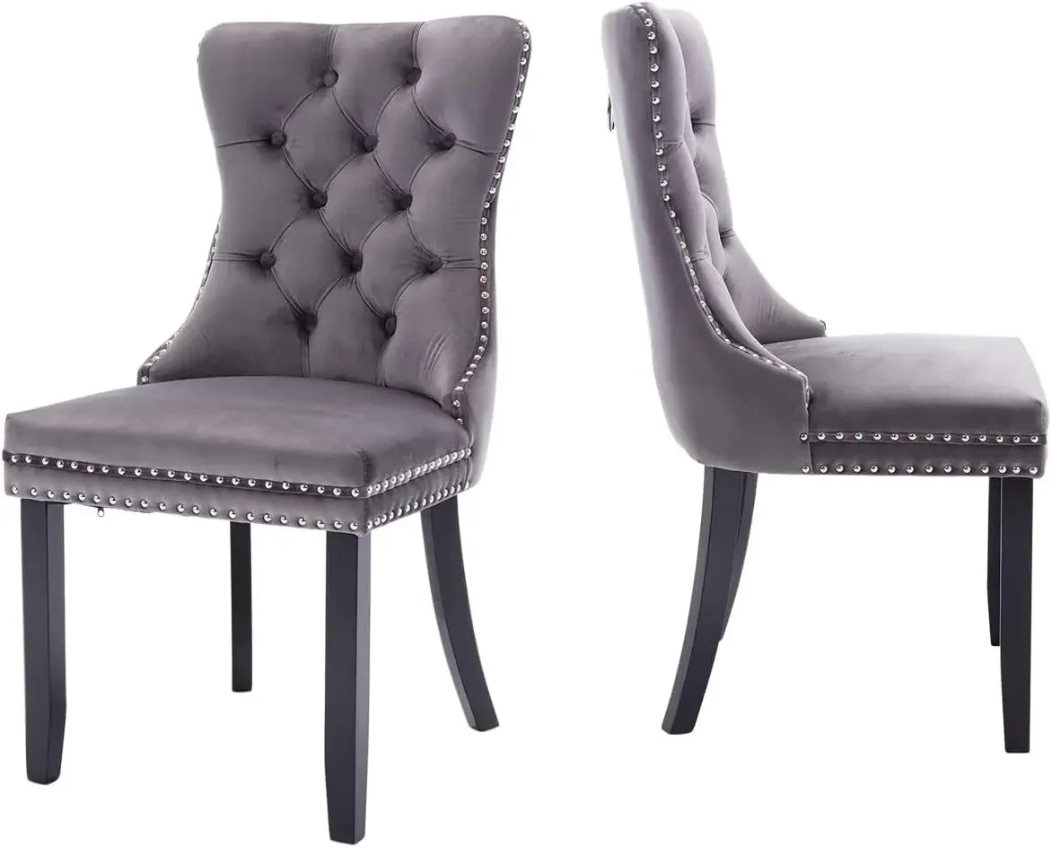 Velvet Dining Chairs Set of 6, Ring Pull Trim and Button Back, Luxury Tufted Dining Chairs for Living Room, Dining Chair