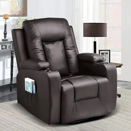 Recliner Chair,PU Rocking Chair for Adults, Swivel Recliner with Cup Holders,for Living Room, Bedroom (Black),Living Room Chairs