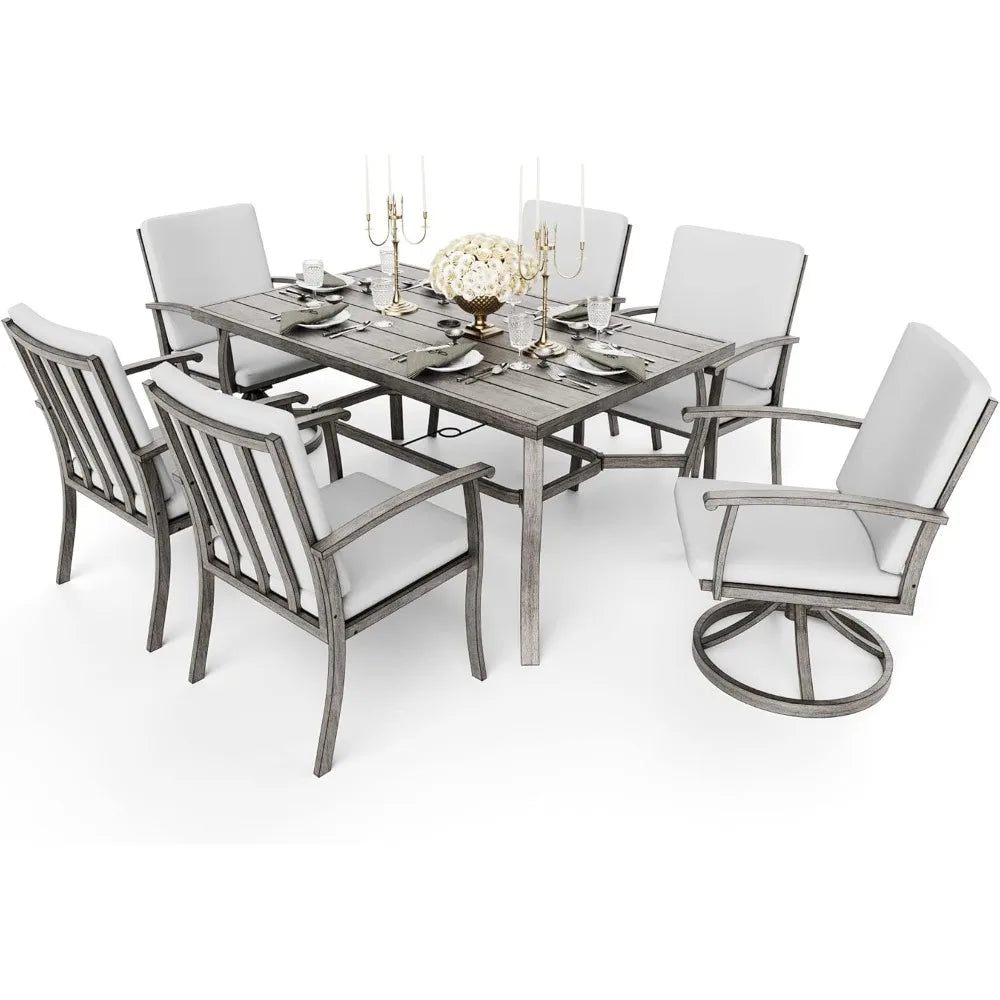 7 Piece Patio Dining Set, Patio Furniture Sets, 2 Swivel Dining Chairs,Aluminum Furniture Set for Patio, Outdoor Dining Sets