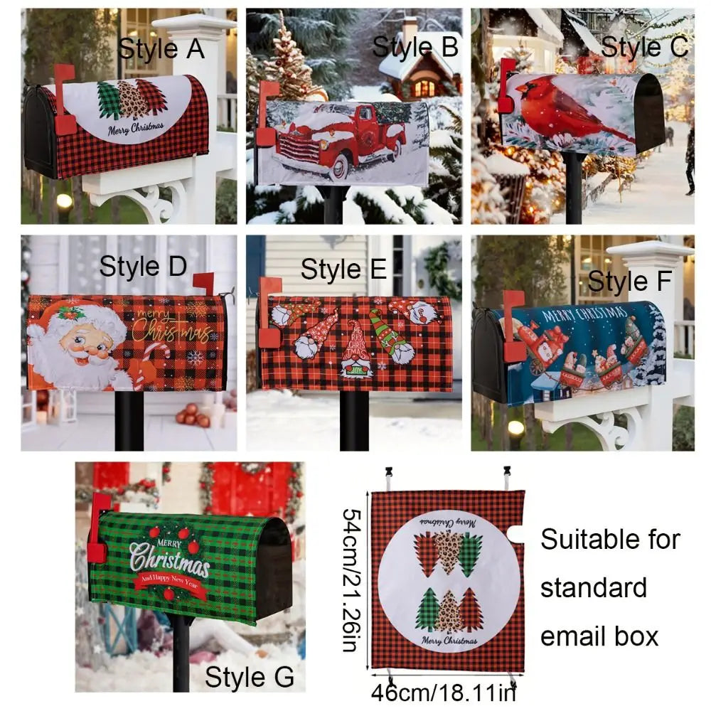 Cute Cartoon Christmas Mailbox Cover Elastic Reusable Santa Claus Mailbox Wraps Decorative Letter Box Cover Garden Yard