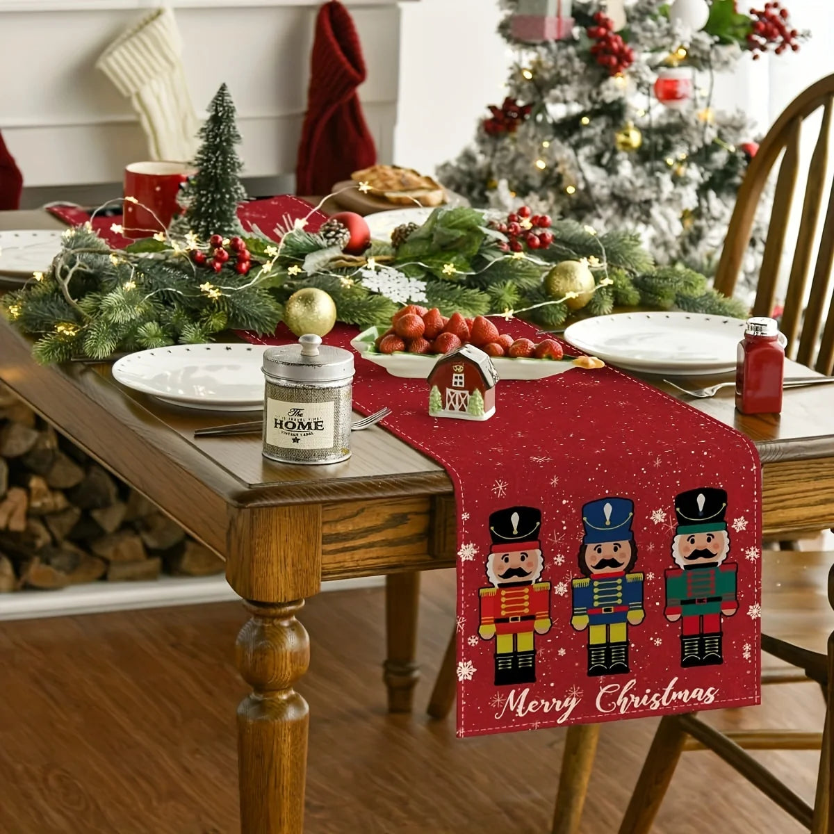 Merry Christmas Nutcrackers Linen Table Runners Dresser Scarf Winter Xmas Holiday Kitchen Party Decor Navidad Decorations 2025