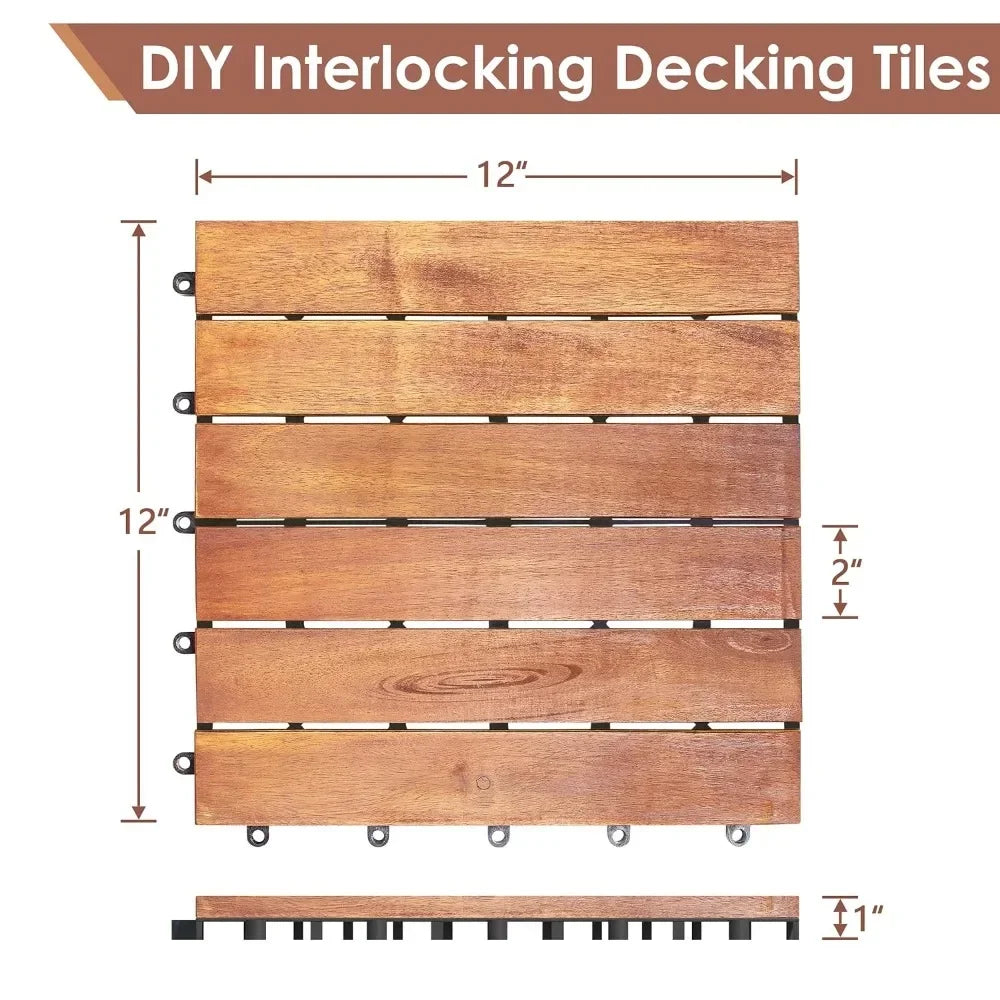 Garden flooring,  solid Acacia Wood interlocking terrace deck -12 "x 12" indoor and outdoor waterproofing, flooring