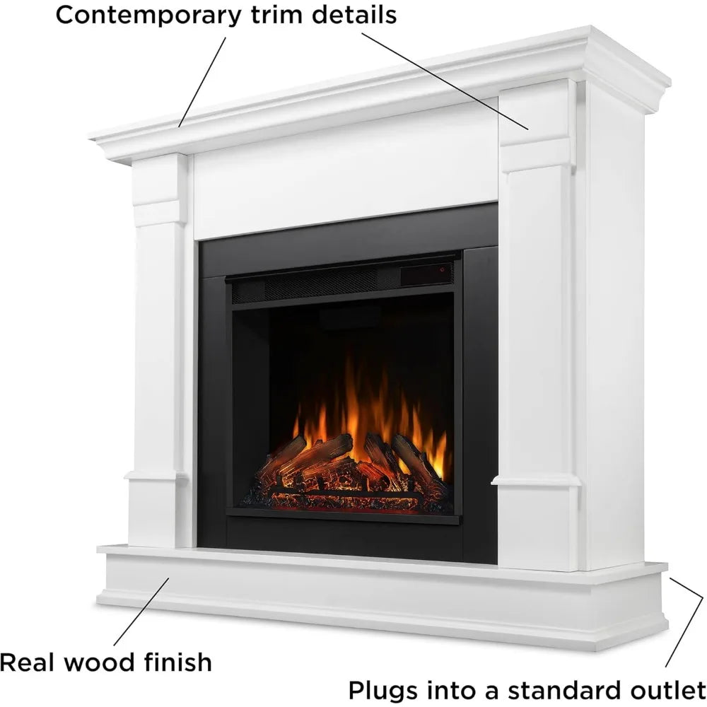 48” Electric Fireplace with Mantel, Realistic Log and Flame Effect, Remote Control, Timer, Replaceable Fireplace Insert Heater