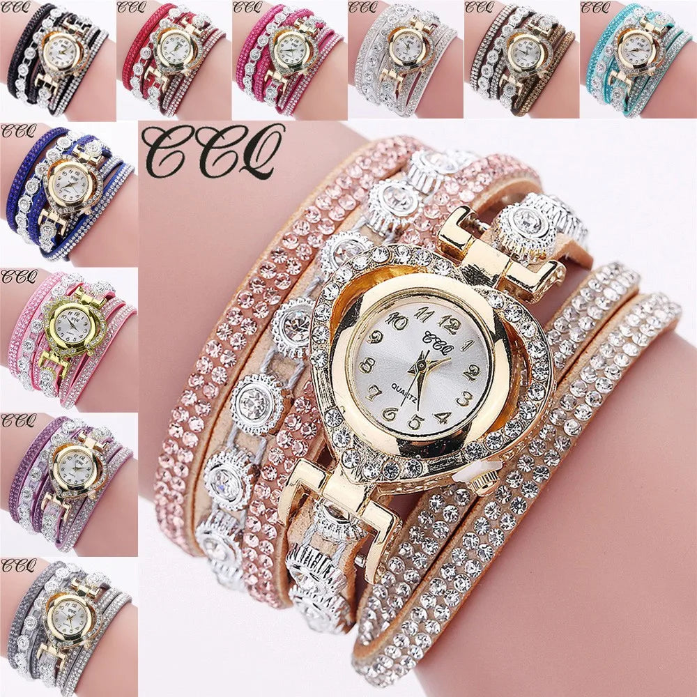 Women'S 2024 Watch Vintage Luxury Rhinestone Crystal Bracelet Alloy Dial Analog Quartz Movement Wrist Watch Fashion Reloj Mujer