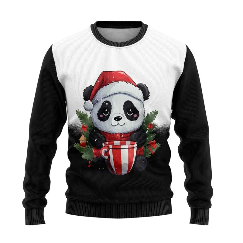 Kawaii Panda Pug 3D Print Unisex Long Sleeve Sweater Funny Animal Crewneck Sweatshirts Casual Ugly Christmas Pullovers Cute Tops