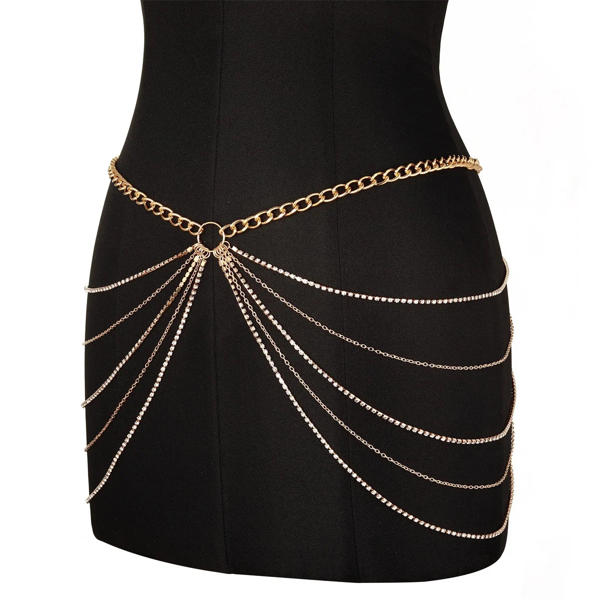 Sexy Waist Chain Belt Layered Rhinestone  Belly Body Chain  Fashion Trend Jewelry For Women  Festival Rave  Party Accessories