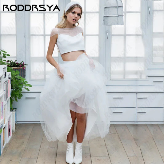 RODDRSYA Fascinating Two Pieces Wedding Dresses For Women Romantic Tulle Illusion Back A-line Bridal Party Sexy Cap Sleeve 2024