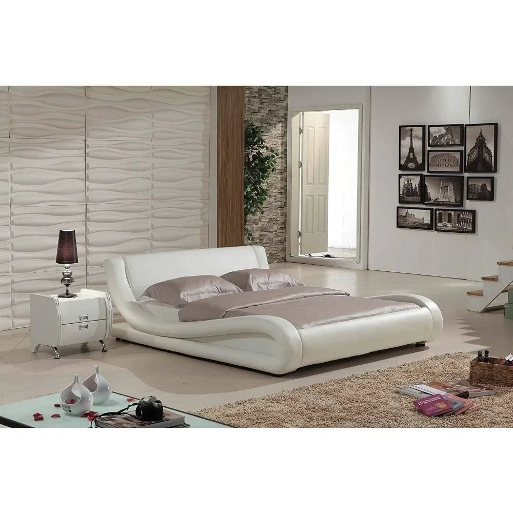 Bed Frames Modern Faux Leather Platform Bed with Built In Headboard,Bedroom Furniture Features A Curved Rails Design Bed Frames