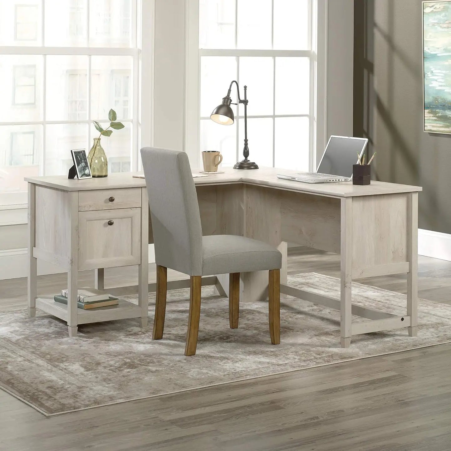 Water L-Desk, L: 59.06" x W: 58.74" x H: 29.57", Chalked Chestnut finish