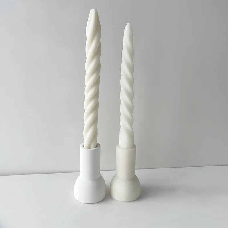 Long Spiral Taper Candle Silicone Mold Candlelight Dinner Candles Mould Twist Stripe Long Handle Church Candle Making Supplies