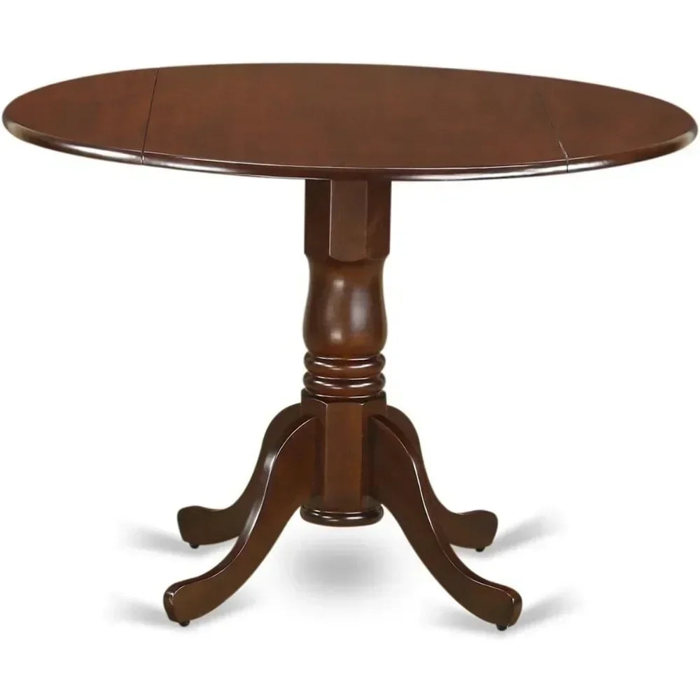 5 Piece Room Furniture Set Includes A Round Dining Table with Dropleaf and 4 Dark Khaki Linen Fabric, Dining Tables