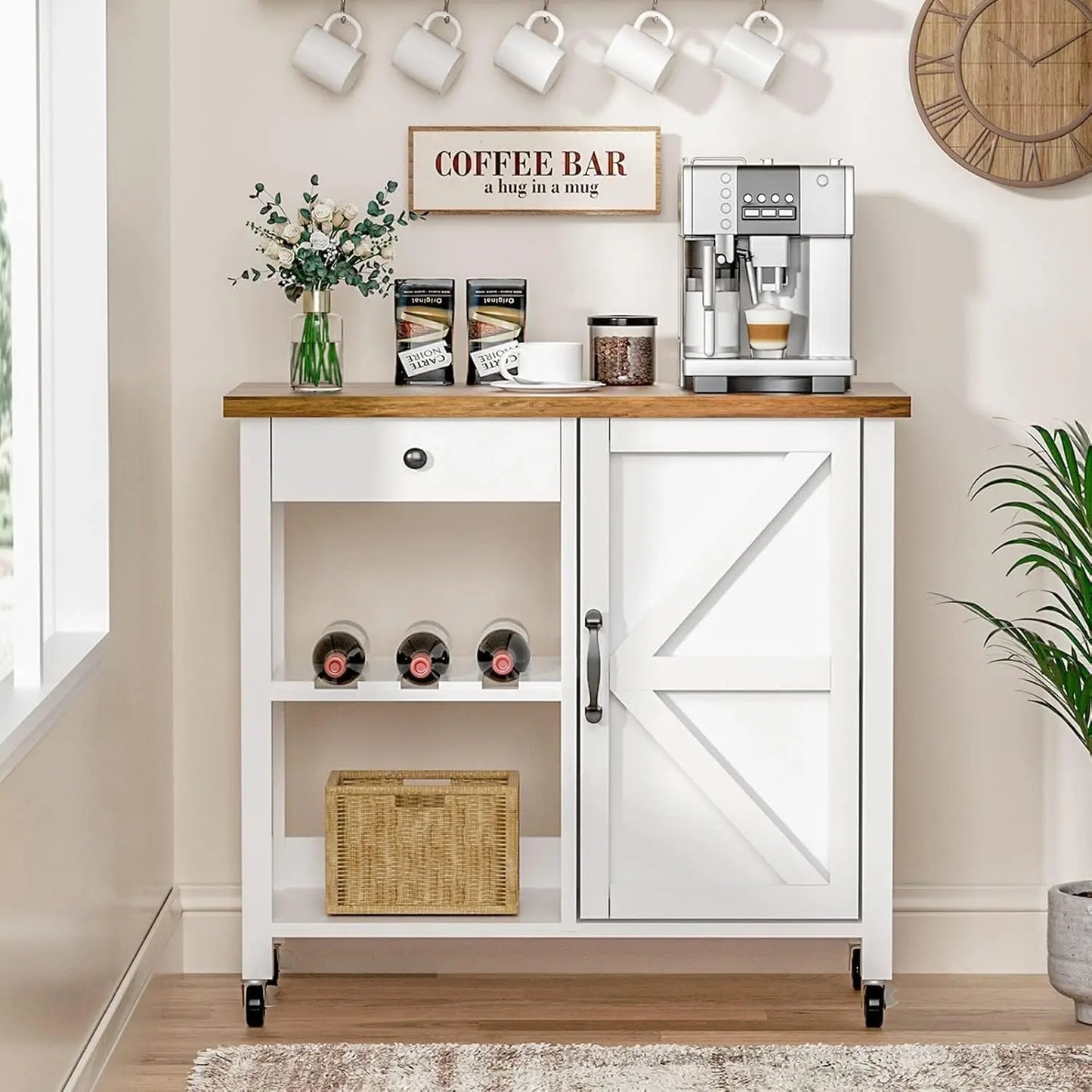 Kitchen Island, Microwave Cart with Storage with Drawer Wine Rack, Kitchen Cart, Coffee Bar with Adjustable Shelf Island Table