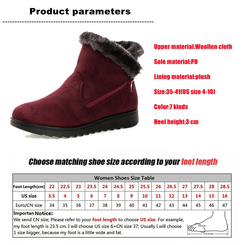 WOIZGIC Women Female Ladies Old Mother Snow Shoes Boots Platform Woollen Cloth Zipper Winter Plush Warm round toe